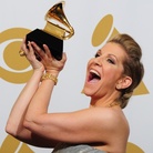 Mezzo Joyce DiDonato hoists her newly won Grammy at yesterday's awards ceremony.