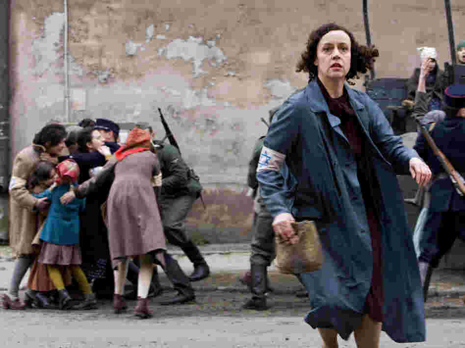 Paulina Chiger, played by Maria Schrader in Holland's film In Darkness, flees from Nazis rounding up Jews on the streets of Lvov. Chiger's daughter Krystyna tells NPR that the film is an accurate portrayal of how Leopold Socha sheltered her family in the city's sewers. Paulina Chiger, played by Maria Schrader in Holland's film In Darkness, flees from Nazis rounding up Jews on the streets of Lvov. Chiger's daughter Krystyna tells NPR that the film is an accurate portrayal of how Leopold Socha sheltered her family in the city's sewers.