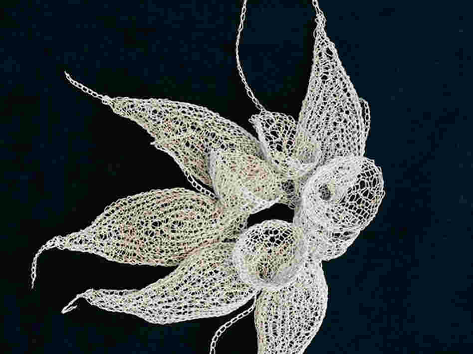 Sea creatures knitted from scientific wire by Anita Bruce.