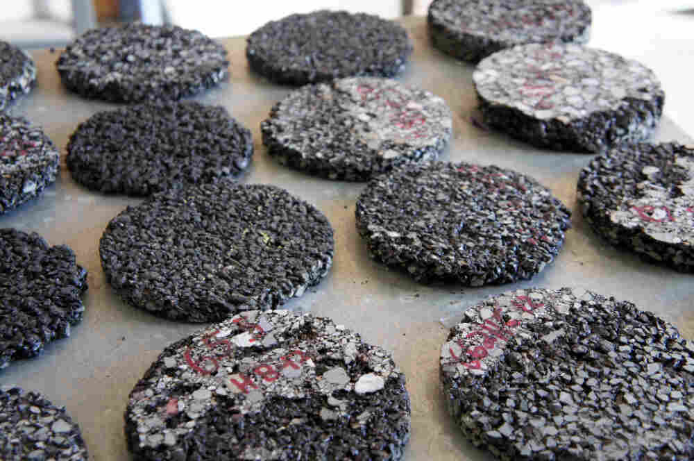 The University of California Pavement Research Center in Davis works on creating longer lasting, quieter and more fuel-efficient pavement. Above, samples of asphalt being tested at the center. The University of California Pavement Research Center in Davis works on creating longer lasting, quieter and more fuel-efficient pavement. Above, samples of asphalt being tested at the center.