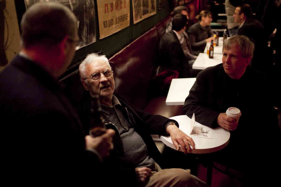 The great saxophonist Lee Konitz, center, came to see the band.
