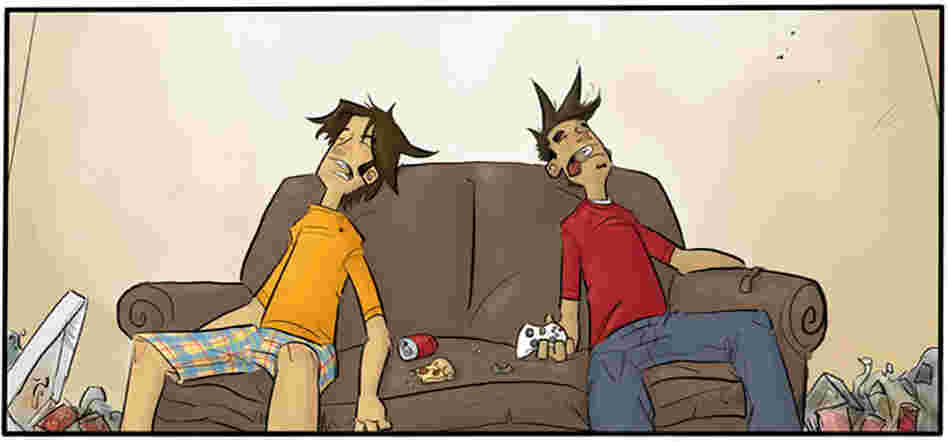 Self portrait of Tom and Dan Hereyman from their last comic for pantsareoverrated.com.