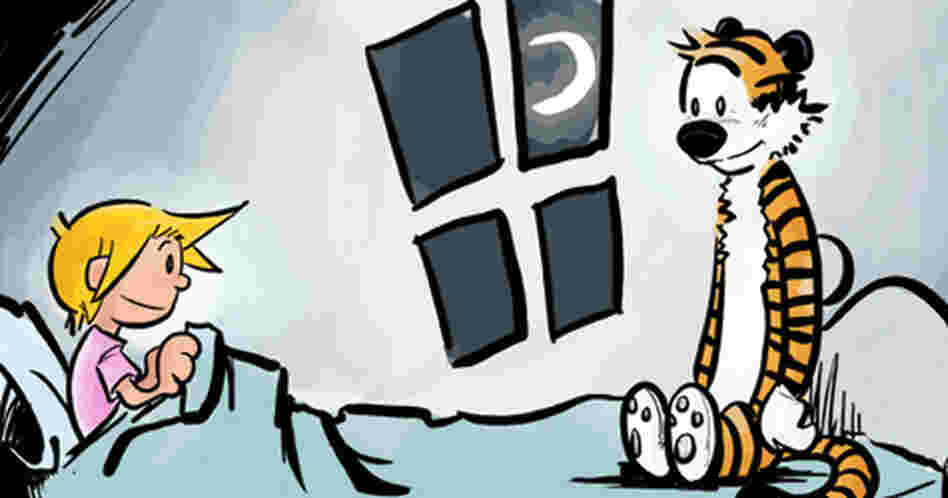 Hobbes and Bacon, Dan and Tom Hereyman's characters from a continuation of the famed comic strip Calvin & Hobbes. Bacon is the 6-year-old daughter of 32-year-old Calvin, who married the girl up the block, Susie Derkin.