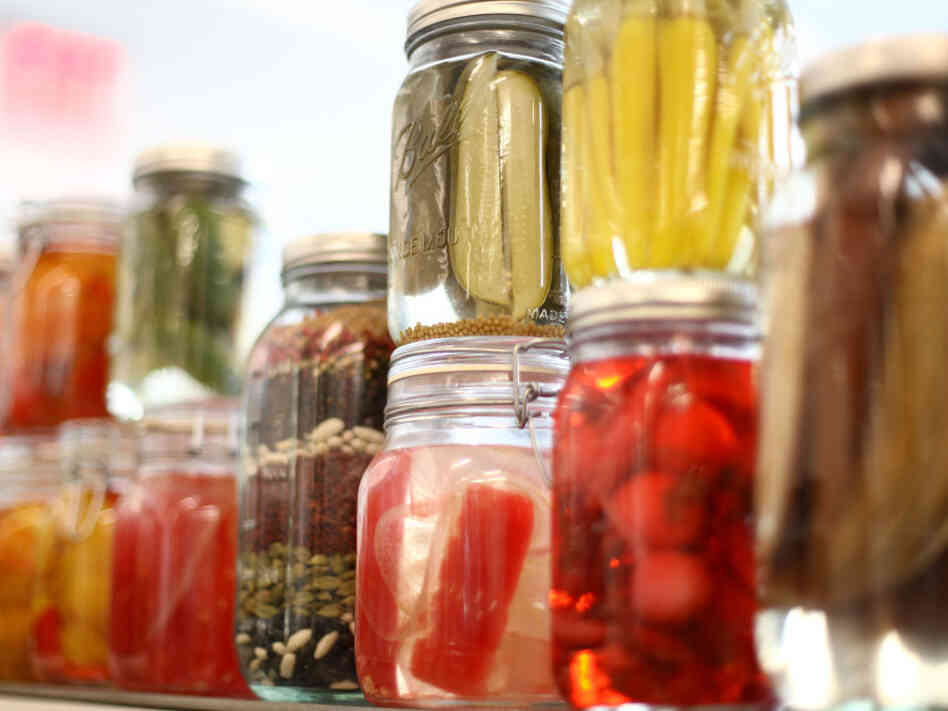 NEW YORK, NY - APRIL 07: A view of pickling jars at the launch of the new fifth floor event space at The International Culinary Center on April 7, 2011 in New York City. 