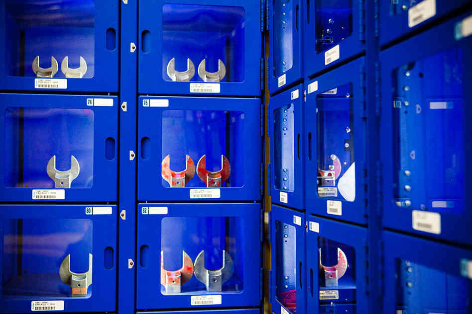 At the Gamesa plant, workers can check wrenches and other tools from these vending machines.