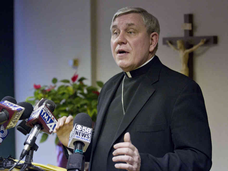 Milwaukee Archbishop Jerome Listecki answers questions at a news conference Jan. 4 in St. Francis, Wis. Listecki said the Archdiocese of Milwaukee is directing its attorneys to file for Chapter 11 bankruptcy, saying that pending sexual abuse lawsuits have left it with financial claims that exceed its means. Milwaukee Archbishop Jerome Listecki answers questions at a news conference Jan. 4 in St. Francis, Wis. Listecki said the Archdiocese of Milwaukee is directing its attorneys to file for Chapter 11 bankruptcy, saying that pending sexual abuse lawsuits have left it with financial claims that exceed its means.