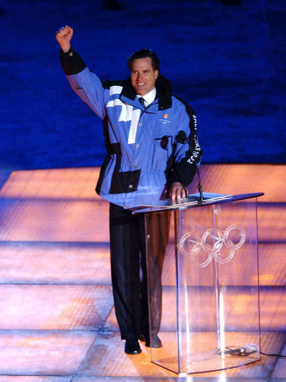 Mitt Romney at the opening ceremony of the 2002 Winter Olympics in Salt Lake City.