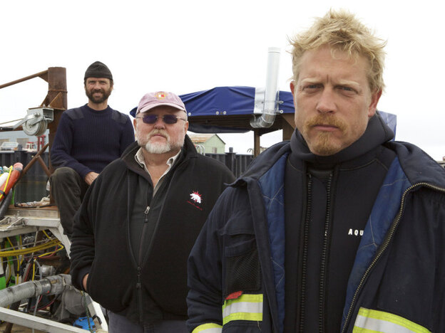 The Wild Ranger crew of Bering Sea Gold: Steve Riedel, owner Vernon Adkison and Captain Scott Meisterheim.