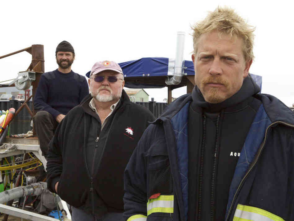 The Wild Ranger crew of Bering Sea Gold: Steve Riedel, owner Vernon Adkison and Captain Scott Meisterheim.