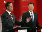 Rick Santorum and Mitt Romney took the stage in a January presidential debate in Florida. They'll meet again Wednesday night in Arizona, which holds its primary on Feb. 28, the same day as the crucial Michigan contest. Rick Santorum and Mitt Romney took the stage in a January presidential debate in Florida. They'll meet again Wednesday night in Arizona, which holds its primary on Feb. 28, the same day as the crucial Michigan contest.
