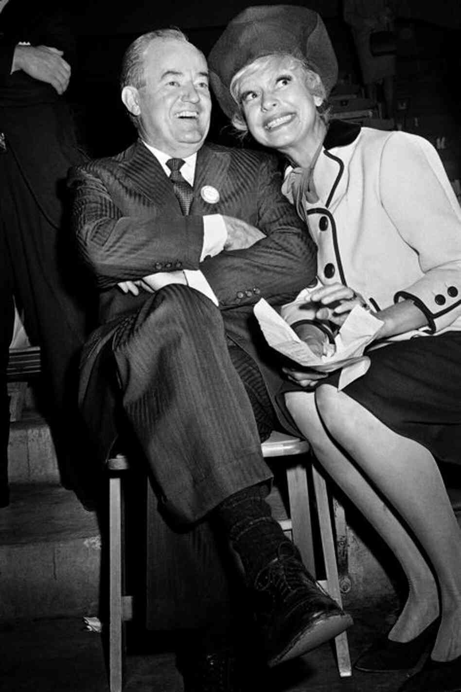 Before serving under Lyndon B. Johnson, Hubert Humphrey was known as a "happy warrior" for liberal causes. Once in office, his silence on such matters earned him criticism from the left. Here he poses with actress Carol Channing in 1964. 