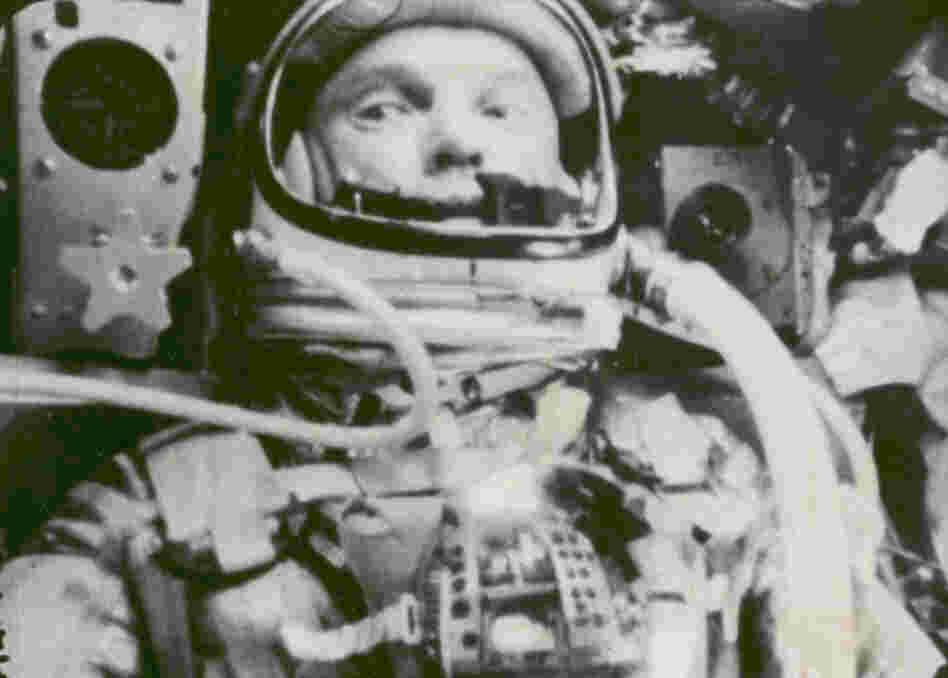 An image captured on Feb. 20, 1962, by NASA shows astronaut John Glenn during his space flight in the Friendship 7 Mercury spacecraft, weightless and traveling at 17,500 mph. The image was made by an automatic sequence motion picture camera.