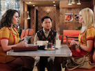 Han Lee (Matthew Moy), owner of the Brooklyn diner where Max (Kat Dennings, left) and Caroline (Beth Behrs, right) work, joins the two women as they count their earnings on 2 Broke Girls. Han Lee (Matthew Moy), owner of the Brooklyn diner where Max (Kat Dennings, left) and Caroline (Beth Behrs, right) work, joins the two women as they count their earnings on 2 Broke Girls.