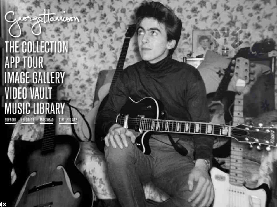 A young George Harrison and his many guitars.