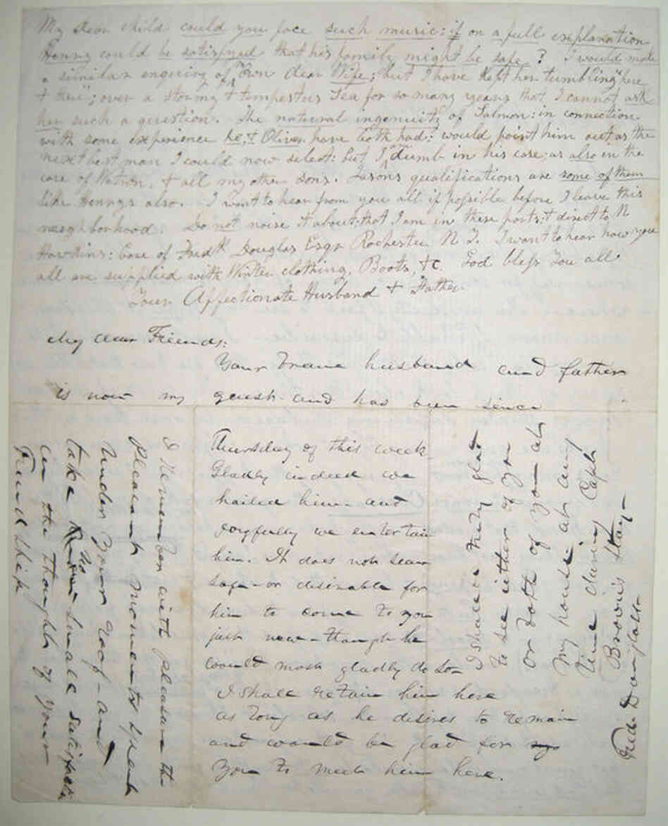 John Brown And Frederick Douglas LettersIn letters written to his wife while he was visiting Frederick Douglas, John Brown expresses his commitment to abolition, but also his longing to see her and his family. Douglas adds a greeting and reassuring words.