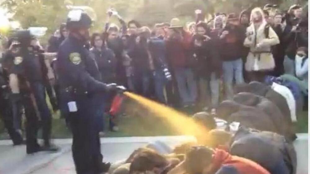 Nov. 18, 2011: Occupy protesters get sprayed at University of California Davis.