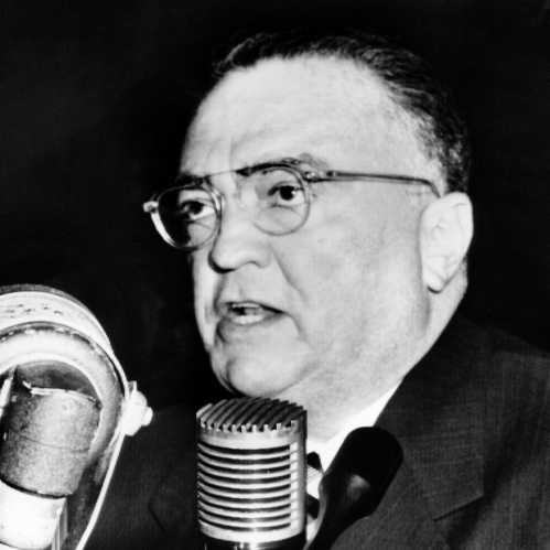 Promo Image. John Edgar Hoover, Director of the Federal Bureau of Investigation, gives a speech during a testimony before the senate internal security committee, on Nov. 17, 1953, in Washington.