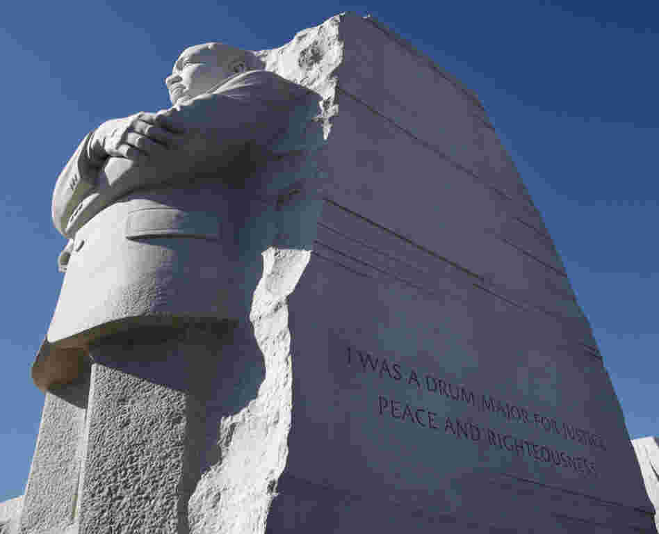 The quote was carved into the side of the statue — "I was a drum major for justice, peace and righteousness" — was truncated to accommodate space limitations. Maya Angelou said the abbreviation made King sound like "an arrogant twit."