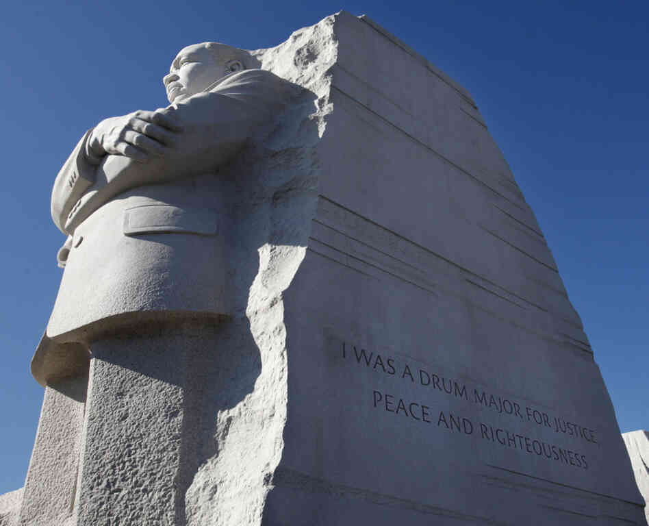 The quote was carved into the side of the statue — "I was a drum major for justice, peace and righteousness" — was truncated to accommodate space limitations. Maya Angelou said the abbreviation made King sound like "an arrogant twit."