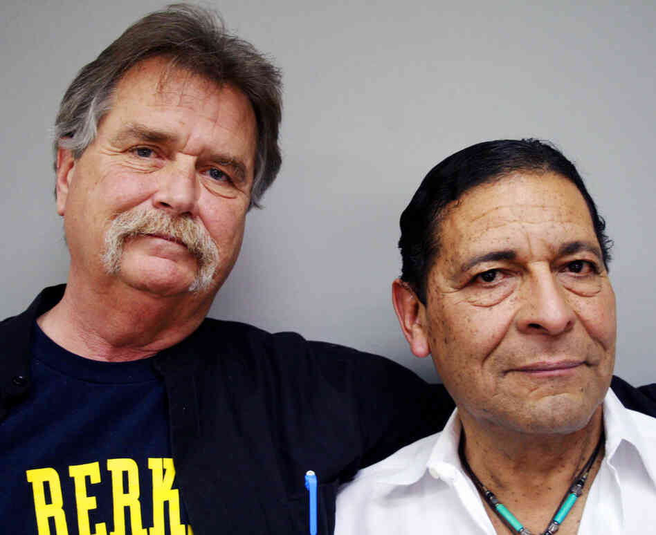 Veterans Paul Crowley (left) and Anthony Bravo Esparza, known to customers as "Dreamer," offer solace to military personnel returning from overseas duty.