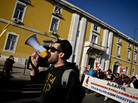 Protesters against government austerity measures march in front of the Finance Ministry in Lisbon, Portugal, earlier this month. The country's debt crisis has prompted Portuguese workers to look to their country's former colonies for jobs. Protesters against government austerity measures march in front of the Finance Ministry in Lisbon, Portugal, earlier this month. The country's debt crisis has prompted Portuguese workers to look to their country's former colonies for jobs.