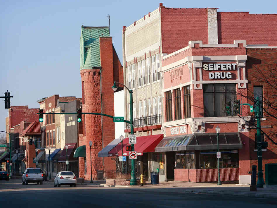 Main Street in Elkhart, Ind. The area was hit hard by the recession — nearly half of all jobs in Elkhart County are in manufacturing.