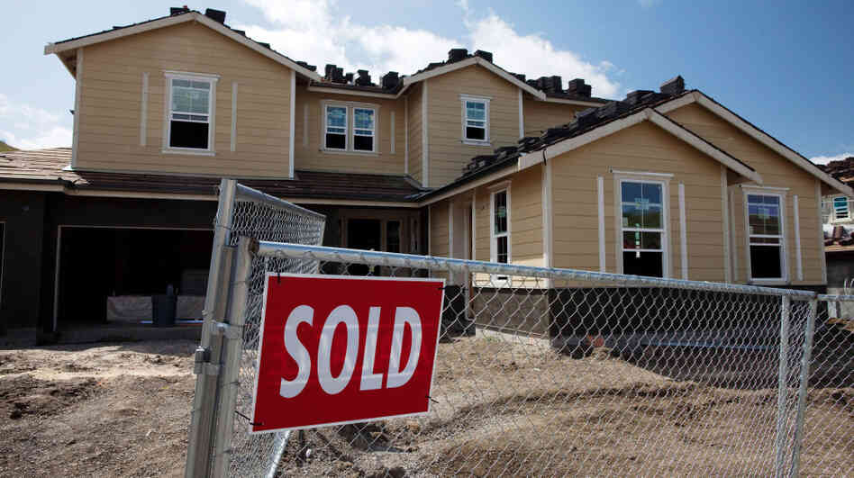A sign of the times at a new housing development in Danville, Calif., last year. 
