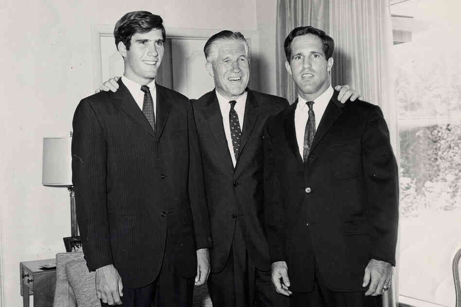 George Romney with his two sons, Mitt (left) and Scott, in an undated photo from their home in Bloomfield Hills, Mich.  