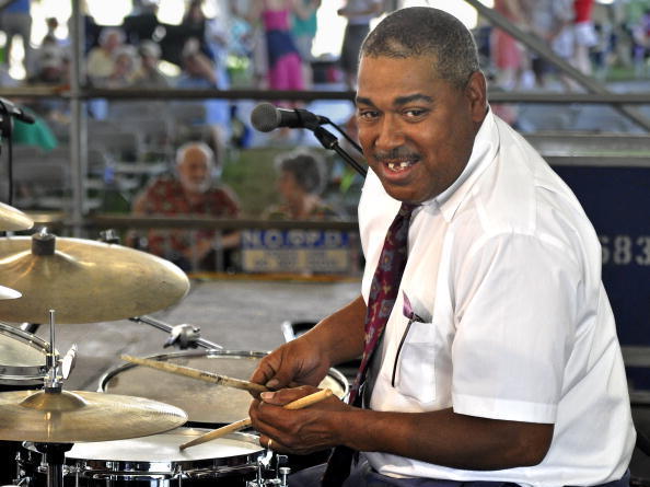 Shannon Powell performs with the Palm Court Jazz Band at the 2010 New Orleans Jazz and Heritage Festival.