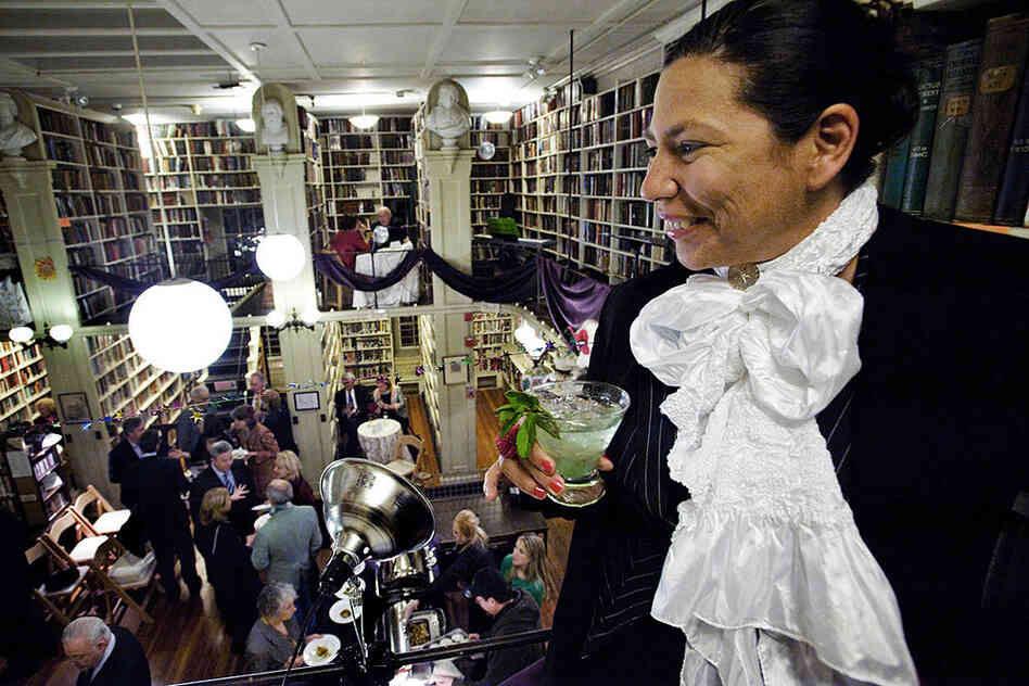 Chilean artist Magaly Ponce looks out from the mezzanine at the Oscar Wilde party in February. 