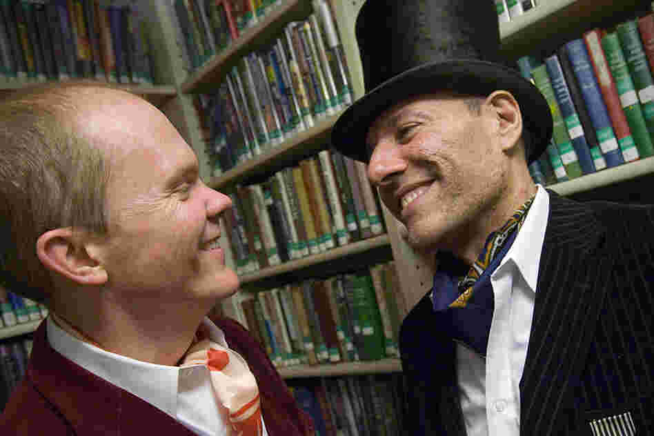 Tripp Evans (left) and Ed Cabral (right) dressed to impress in vintage clothes from the 1920s at the library's fundraising gala. 