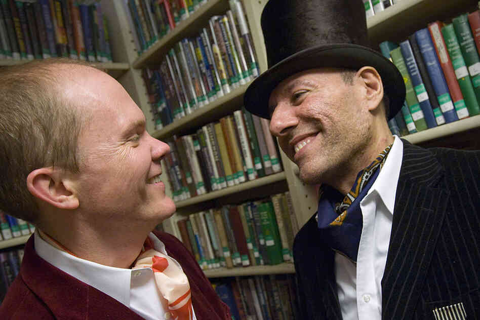 Tripp Evans (left) and Ed Cabral (right) dressed to impress in vintage clothes from the 1920s at the library's fundraising gala. 