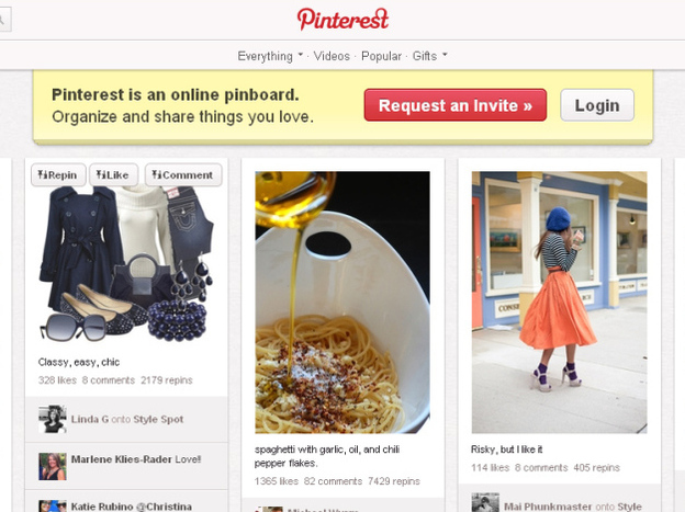 A visit to the Pinterest home page reveals images of what some say are stereotypically female interests, from women's fashions to recipes.