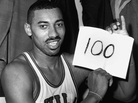 Wilt Chamberlain of the Philadelphia Warriors poses in the dressing room after he scored 100 points in a game against the New York Knickerbockers on March 2, 1962. Wilt Chamberlain of the Philadelphia Warriors poses in the dressing room after he scored 100 points in a game against the New York Knickerbockers on March 2, 1962.