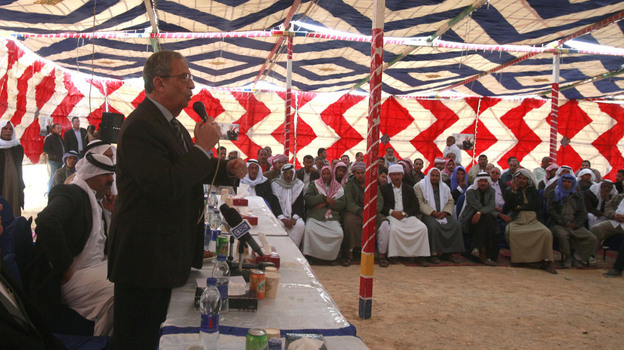 Egyptian presidential candidate and former Arab League Secretary General Amr Moussa delivers a speech to Bedouins in Ras Sidr during a campaign trip to the South Sinai last week. Egyptians are anticipating the first presidential elections after last year's ouster of Hosni Mubarak. Egyptian presidential candidate and former Arab League Secretary General Amr Moussa delivers a speech to Bedouins in Ras Sidr during a campaign trip to the South Sinai last week. Egyptians are anticipating the first presidential elections after last year's ouster of Hosni Mubarak.