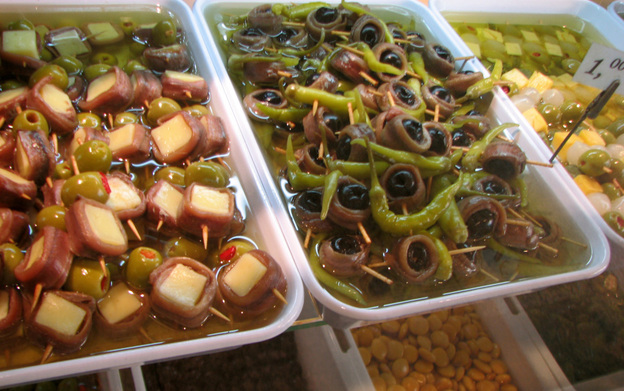 A typical selection of banderillas on display in Madrid. 
