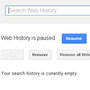 A screen grab shows the Google Search history page — and the buttons to click to remove and pause a user's history. A screen grab shows the Google Search history page — and the buttons to click to remove and pause a user's history.