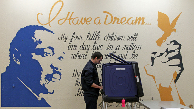 South Carolina is one state that requires special clearance from the Justice Department to change its election laws. Here Charles Monnich casts his vote in the GOP primary at Martin Luther King Memorial Park in Columbia, S.C. on Jan. 21. 