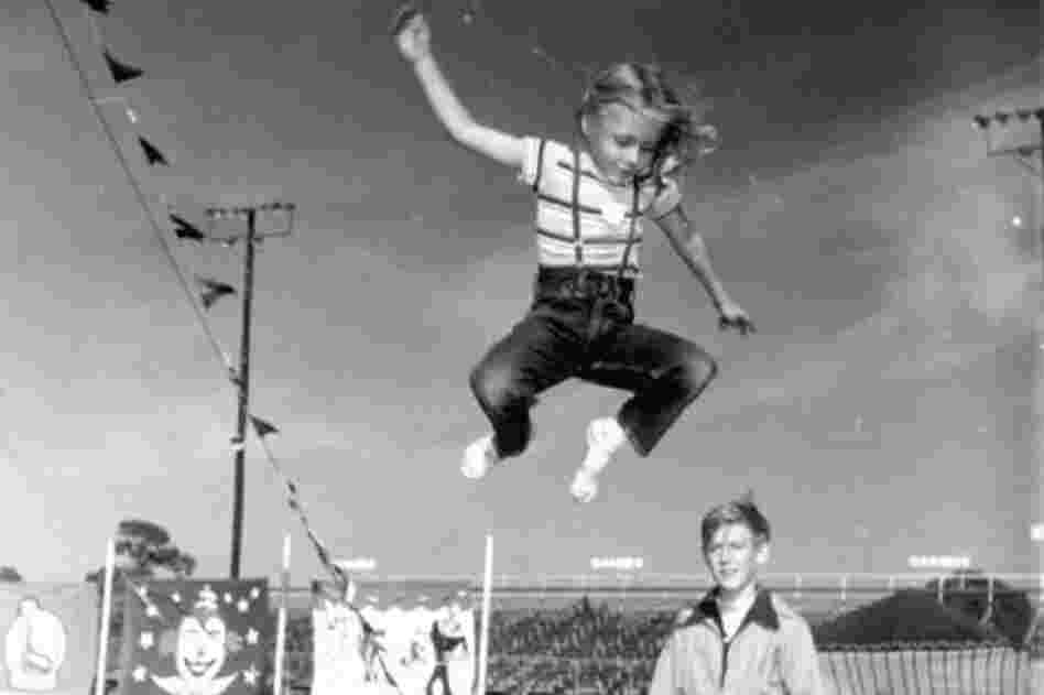Girl on a circus trampoline, 1952 