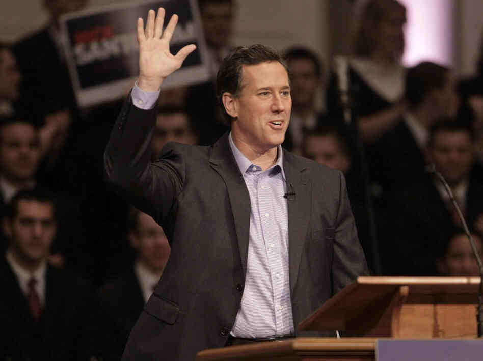Republican presidential candidate Rick Santorum, shown at Temple Baptist Church in Powell, Tenn., on Wednesday, says John F. Kennedy set the foundation for expelling faith from politics.