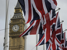 British Union Jack flags flutter in the wind next to Big Ben, in London, on April 28, 2011. British Union Jack flags flutter in the wind next to Big Ben, in London, on April 28, 2011.