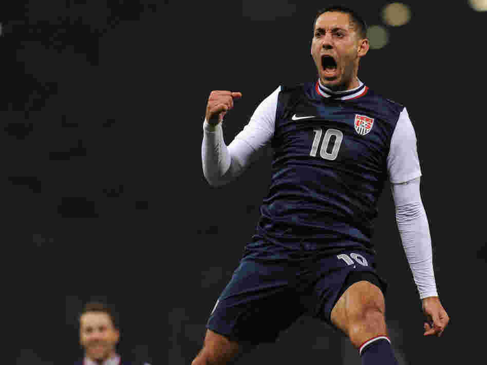 Clint Dempsey of Team USA celebrates his goal against Italy earlier today (Feb. 29, 2012) in Genoa, Italy.