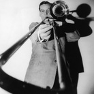 The great jazz musician and band leader Glenn Miller with his trombone.
