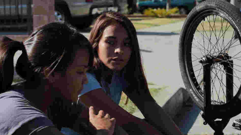 Fenessa Pineda (left) plays Yolanda, nicknamed "Mosquita," and Venecia Troncoso plays Mari in Mosquita y Mari, a film about the budding love between two Chicana teenagers. Fenessa Pineda (left) plays Yolanda, nicknamed "Mosquita," and Venecia Troncoso plays Mari in Mosquita y Mari, a film about the budding love between two Chicana teenagers.