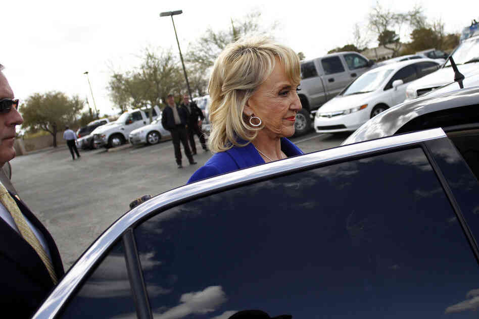 Arizona Gov. Jan Brewer, who endorsed Mitt Romney in February, cast her vote for the former Massachusetts governor in Glendale. 