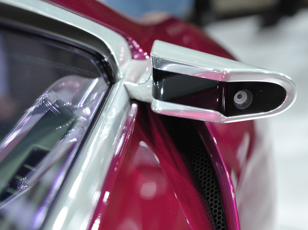 A camera is used instead of a rearview mirror on the Toyota NS4 plug-in hybrid concept car at the North American International Auto Show in Detroit on Jan. 10. 