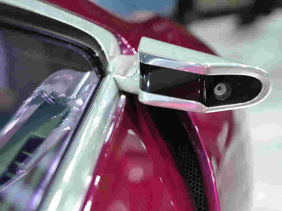 A camera is used instead of a rearview mirror on the Toyota NS4 plug-in hybrid concept car at the North American International Auto Show in Detroit on Jan. 10. 