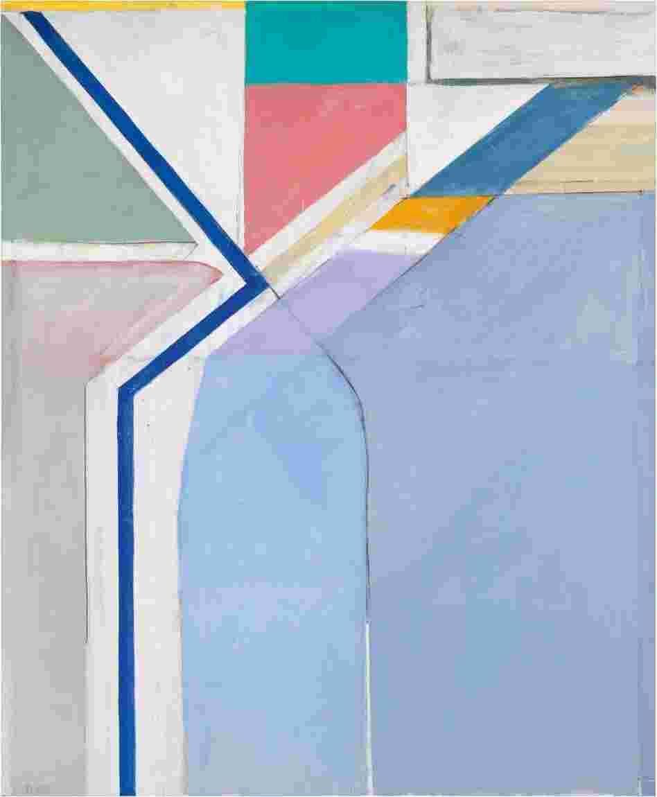  Diebenkorn's studio sat on a hillside; he looked out and up at the geometry of the hill, and how the streets crossed one another. Above, his 1969 oil painting Ocean Park #24.