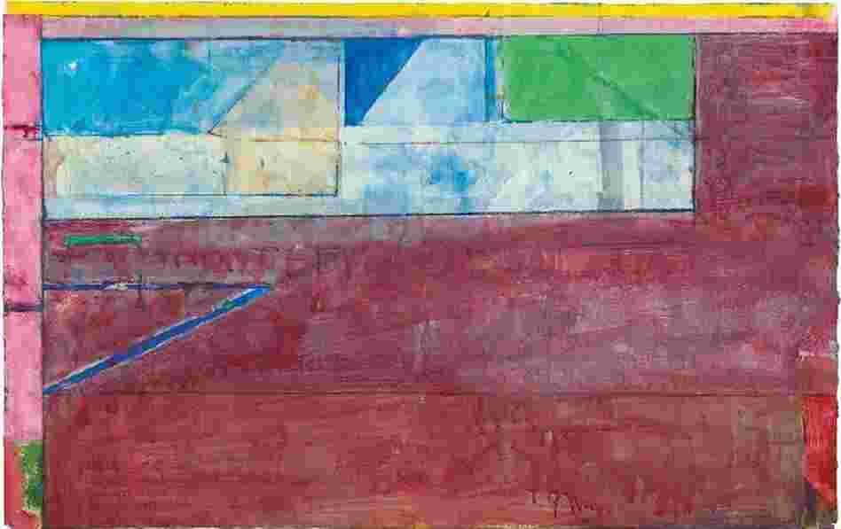  Diebenkorn played music in his studio while he painted — he loved Bach and Mozart — and it's reflected in his composition of colors. "I really do see them as kind of music," says curator Sarah Bancroft. Above, Diebenkorn's 1984 work, Untitled #26 — gouache, acrylic and crayon on joined paper.