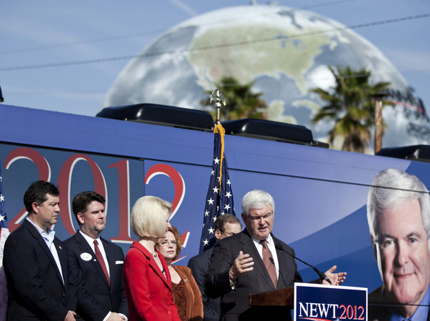 Newt Gingrich speaks at a March 2 rally in Savannah, Ga. He has said he must win his home state's Super Tuesday primary next week. 
